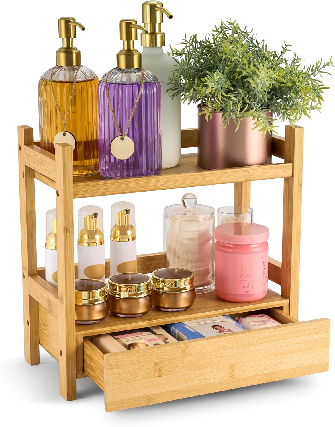 Sorbus Bamboo Bathroom Counter Organizer ¨C 2-Tier Shelf with Hidden Drawer for Vanity. Matcha Station. Bathroom Sink Organizer Countertop. Kitchen & Office Storage (13¡å?L?x?6.5¡å?W?x?12.6¡å?H)